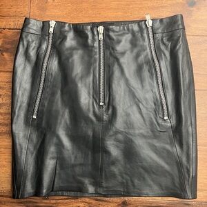 The Kooples Black Leather Mini Skirt with Silver Zippers